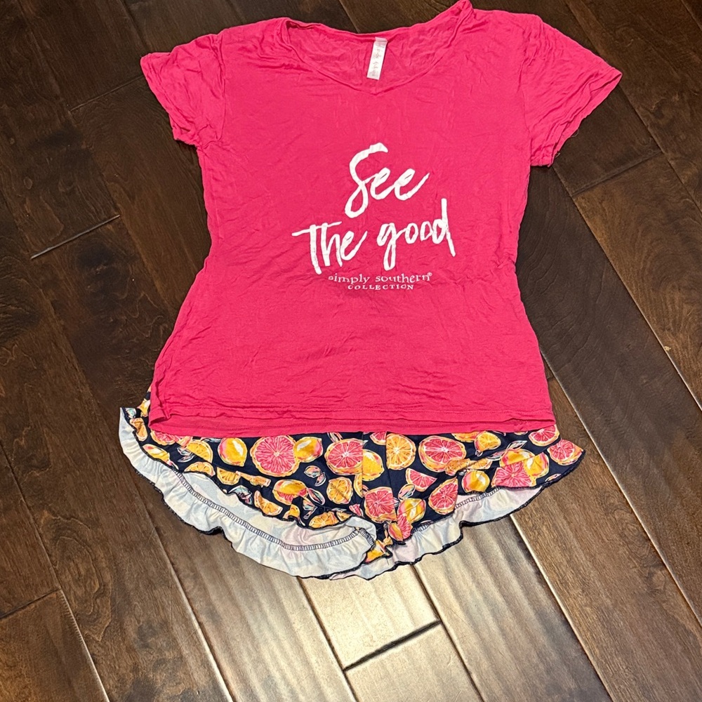 Simply Southern Vibrant Pink Tee and Citrus Shorts PJs